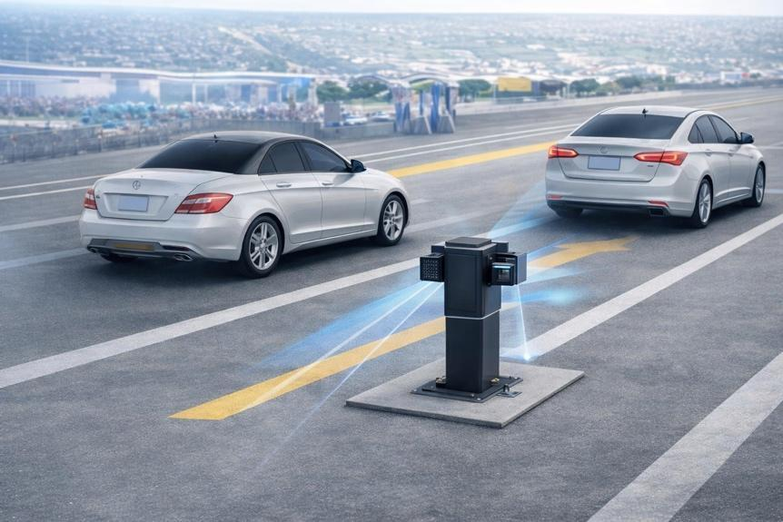 Two-lane CYSEN vehicle detection unit monitoring cars in adjacent lanes